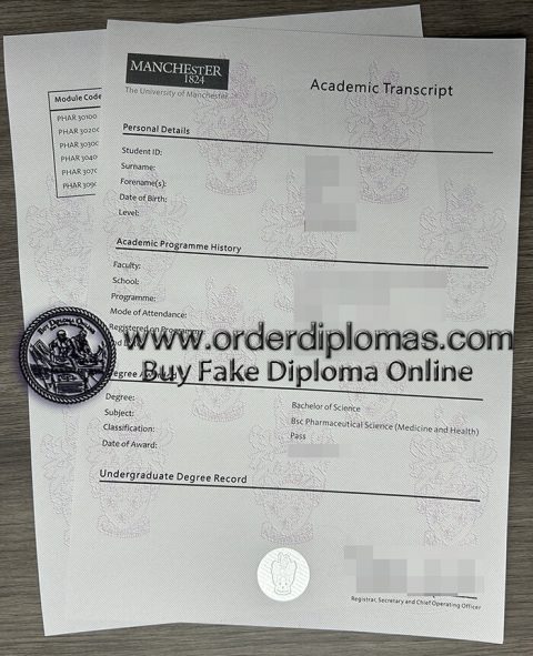 Order fake University of Manchester transcript.