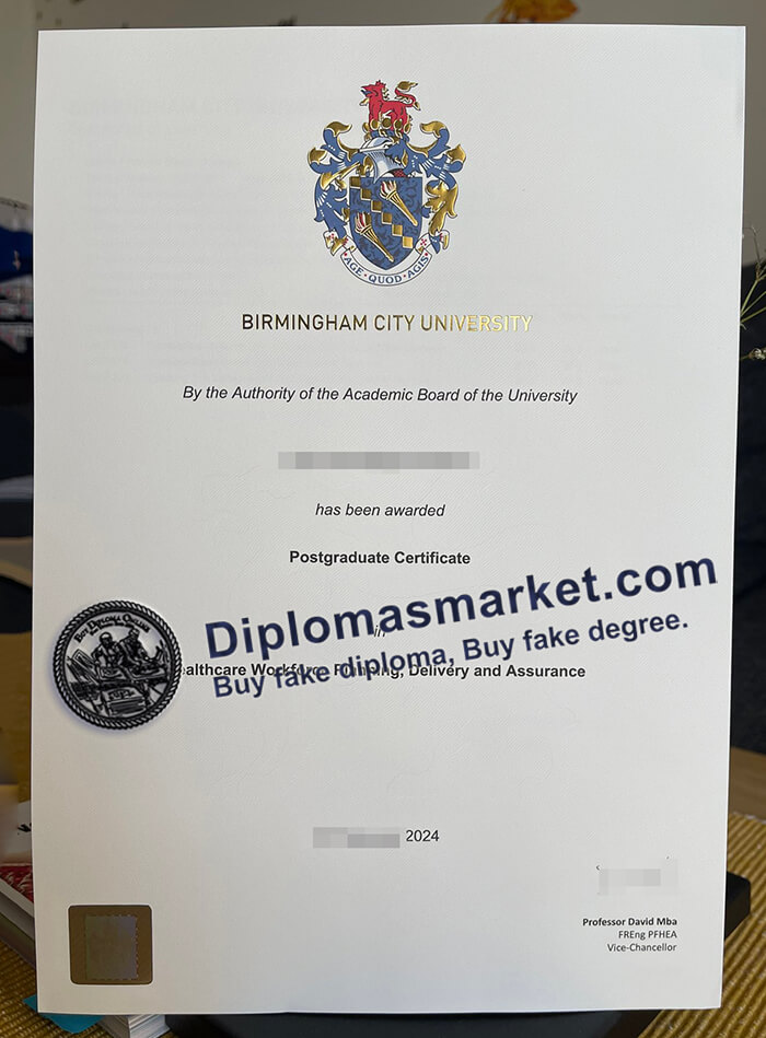 Buy the latest version of Birmingham City University diploma