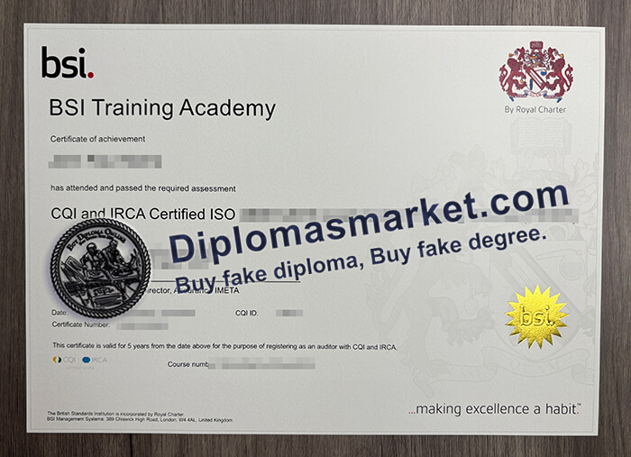 BSI Training Academy certificate